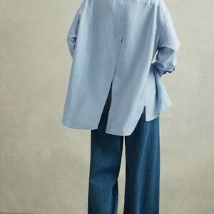 REISS -  Oversized Shirt with linen in light blue